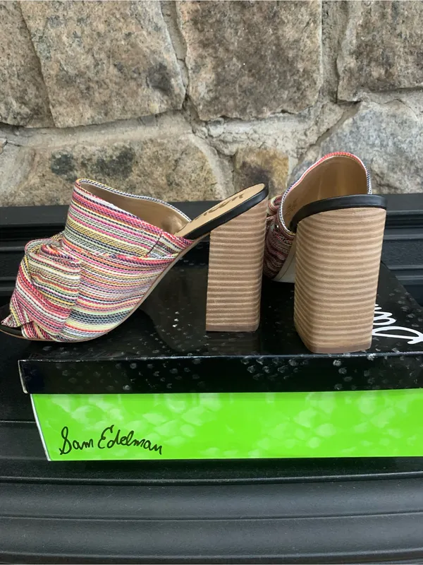 Sam Edelman Yumi Multi Stripe Bow Open Toe Heeled Mules Women's 7.5 M E9919F2900 - Image 4