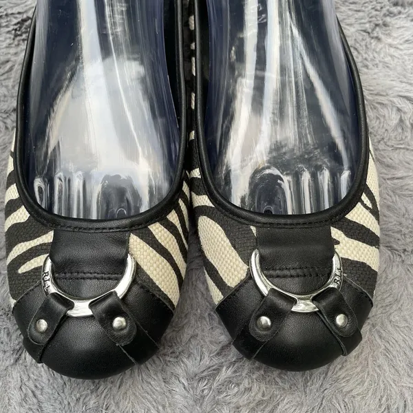 Zebra Ballet Flats Lauren Ralph Lauren Abigail II Black White Buckle Size 8B - Image 10