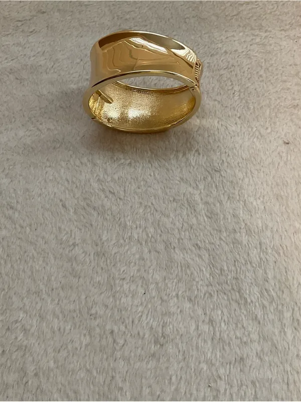 Polished Gold Wide Hinged Cuff Bracelet - Women Jewelry - Image 4