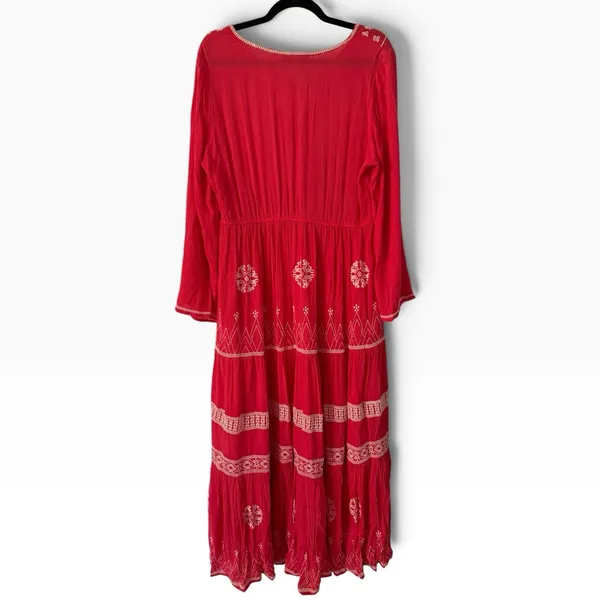Soft Surroundings Coral Guazey Embroidered Flowy Maxi Dress Size Medium - Image 2