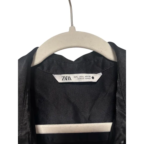 Zara Black Satin Button Down Shirt Size L - Image 7