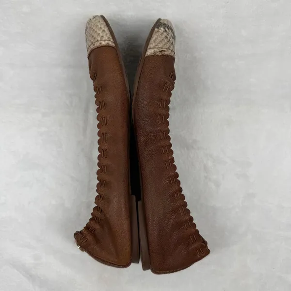 Tory Burch Leather Scalloped Ballet Flats‎ Snakeskin Cap Toe Logo 7.5 READ - Image 9