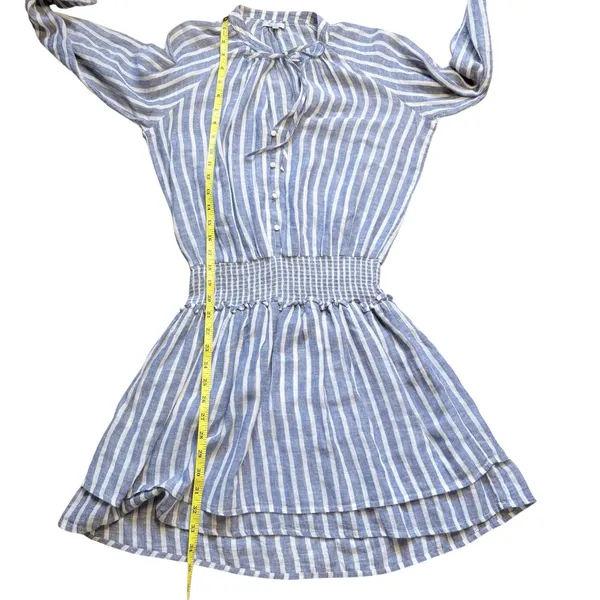 Rails Jasmine Parisian Blue Striped Linen Blend‎ Smocked Mini Dress Womens XS - Image 6