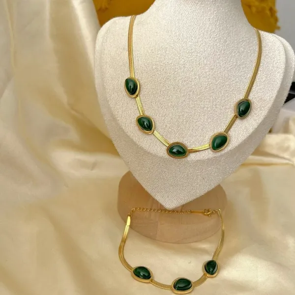 18K Gold Plated Emerald green snake Necklace SET Stainless Steel womens jewelry - Image 9