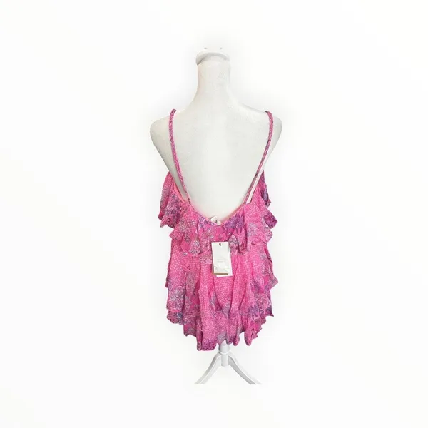 Hemant & Nandita Pink Floral Ruffle Tiered Mini Dress NWT S - Image 5