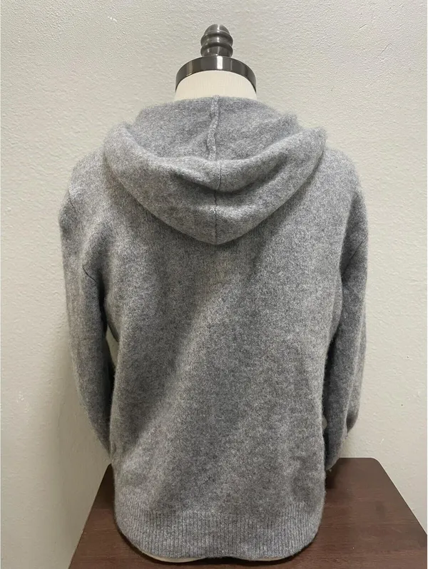 Quince Mongolian Cashmere Gray Full-Zip Hoodie Sweater L - Image 3