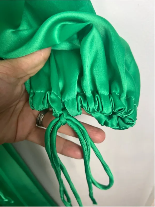 ASOS DESIGN Satin Wrap Midi Dress US 8 Green Balloon Sleeve Ruched Side Slit - Image 5