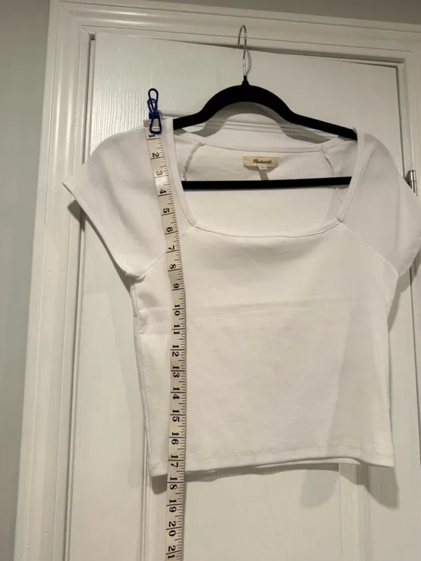NWOT Madewell Size M White Square Neck Short Sleeve Ribbed Stretch Cropped Top - Image 9