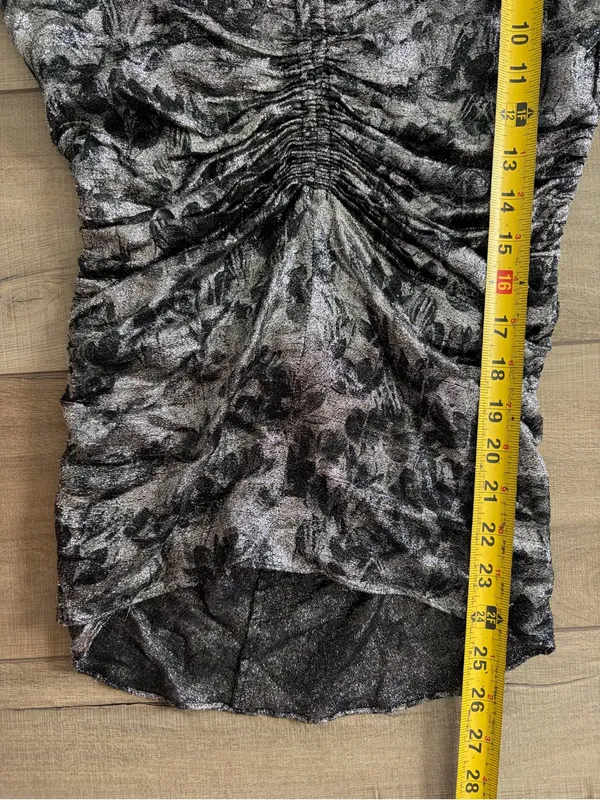 Isabel Marant Diego Floral Ruched Print Stretch Silk Blend Silver Black Top 36 - Image 10