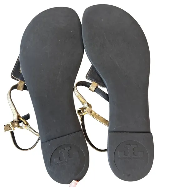 Tory Burch‎ Jeweled Stone Thong Sandals Gold Brown T-Strap 6.5 - Image 5