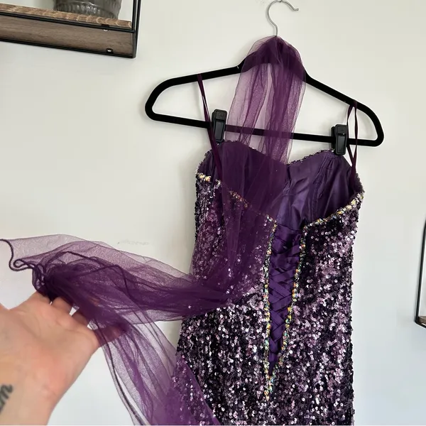 Cinderella Divine Purple‎ Strapless Sequin Beaded Corset Back Long Gown Dress 4 - Image 4