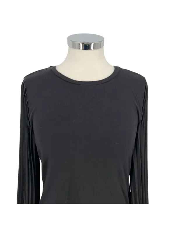T Tahari Pleated Puff Sleeve Blouse Black Size Small Elegant Minimalism - Image 5