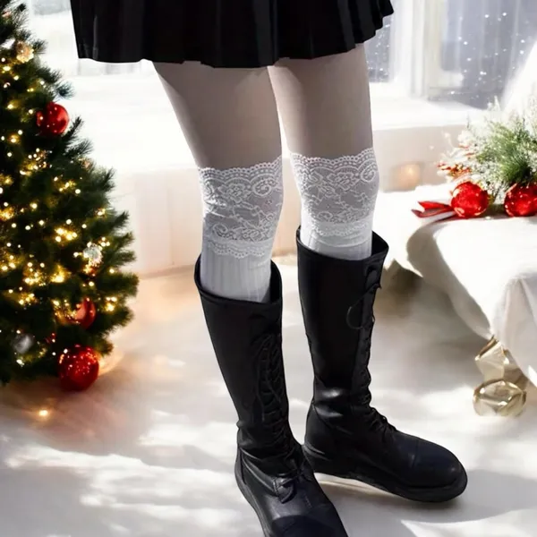 White Lace Top Thigh High Sock-Stockings Sweet JK Style Slim Fit Over The Knee‎ - Image 4