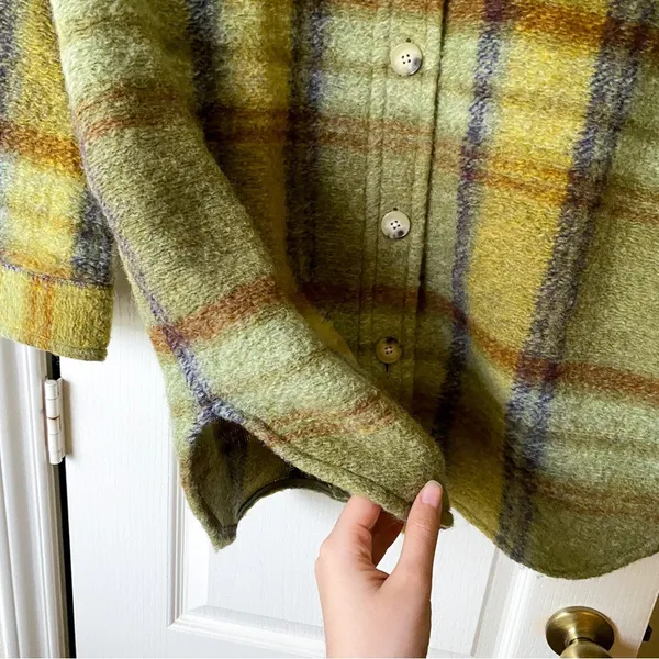 Jacket Ganna Shirt Shacket Fuzzy Wool Plaid Prairie Sage Mint L GUC - Image 3