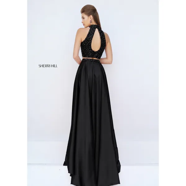 NWT Sherri Hill 11330 Black Two Piece Halter High Slit Prom Gown Dress Sz 4 $498 - Image 2