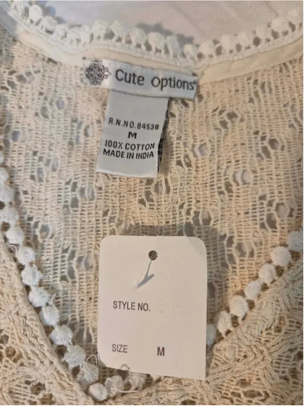 Cute Options Women’s Crochet Lace Babydoll Tunic Top Brown Size M Fading Flaw 17 - Image 2