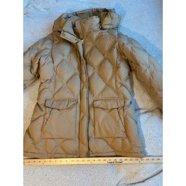 Lands End Tan‎ Quilted Puffer Jacket with Detachable Hood Petite Large 14-16 - Image 12