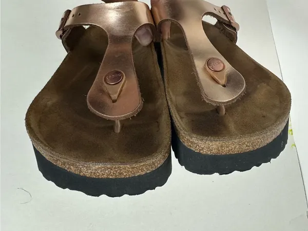 Birkenstock Papillio Gizeh Platform Rose Gold Leather Sandals Women’s 39 8-8.5 - Image 6