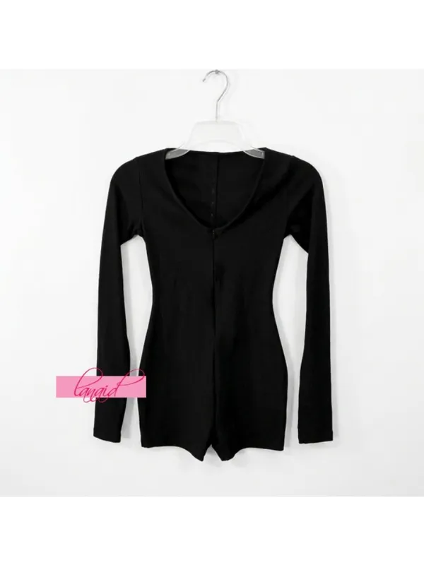 Alo Keep It Sleek Ribbed Onesie Black Zip-Up Long Sleeve Zipper Henley Romper S - Image 9