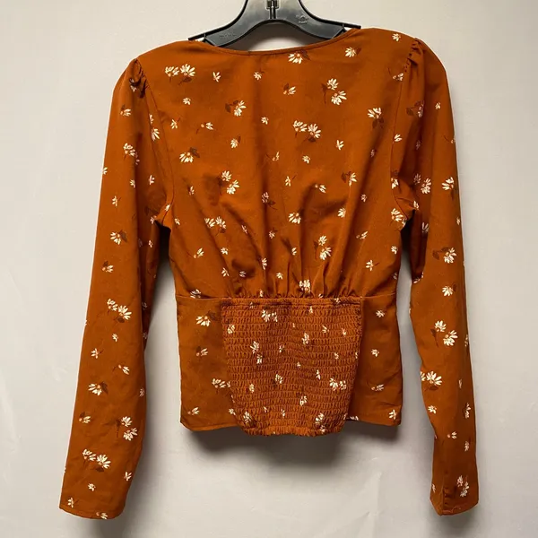 Abercrombie Fitch Rust Floral Twist Front Smocked Waist Babydoll Blouse Top Sz S - Image 5