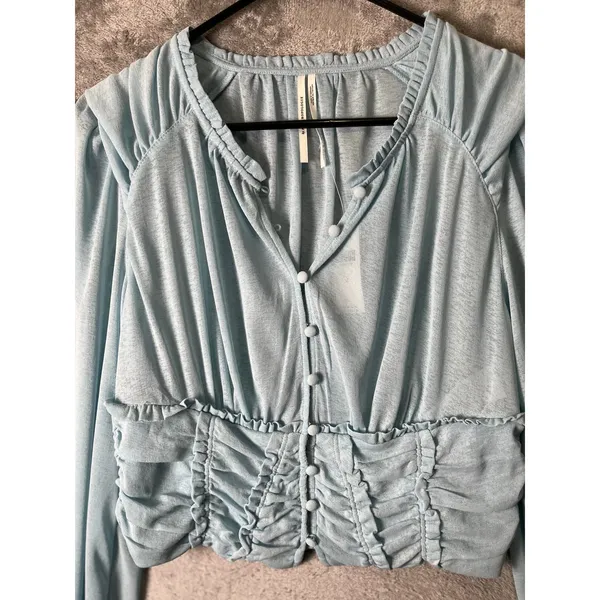 Anthropologie Long Sleeve Femme Ruched Cropped Top Coquette Balletcore Med NEW‎ - Image 2