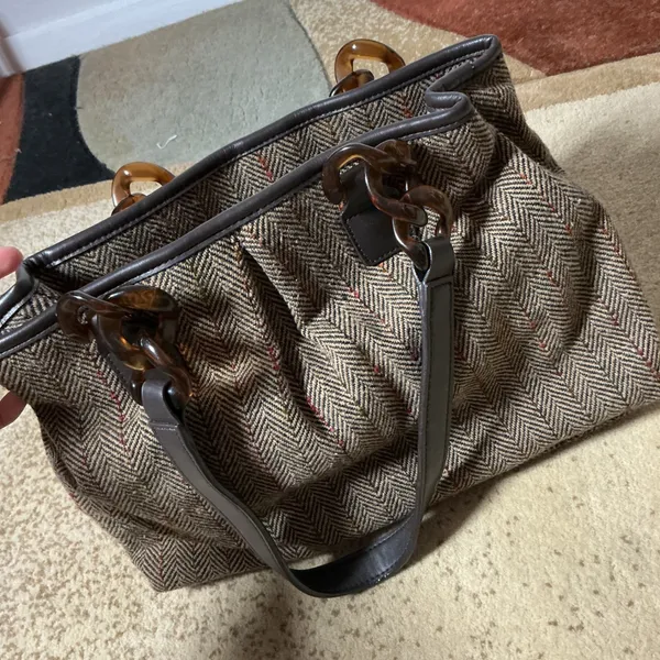 Old Navy Herringbone Bag Dark Academia Tortoise Chain‎ Link Shoulder Bag - Image 6