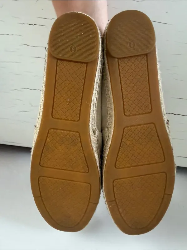 Tory Burch Double T Logo Canvas Espadrille Flats Brown Cream Size 9 - Image 8