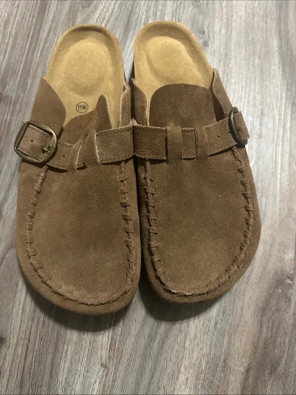 Cushionare Women’s Suede Buckle Mules in Brown - Image 7