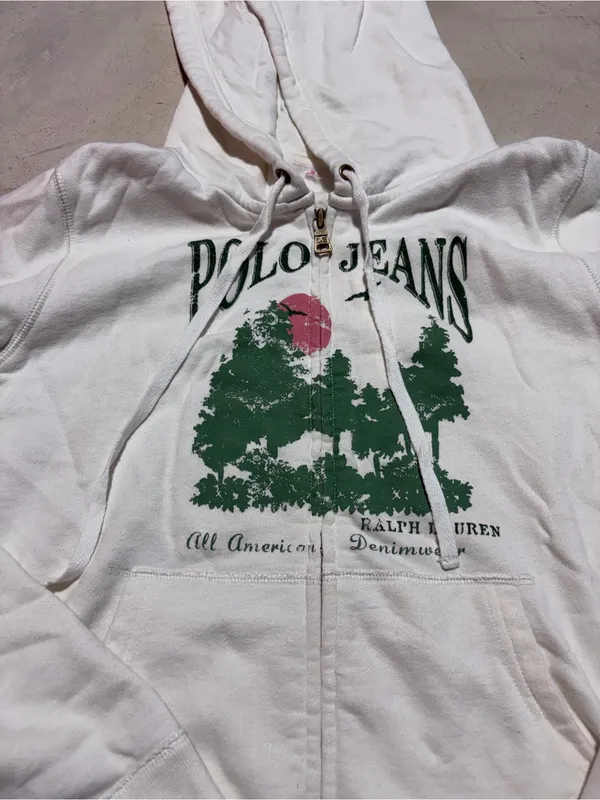 Polo Jeans vintage Ralph Lauren White Zip Hoodie tree graphic XL - Image 2