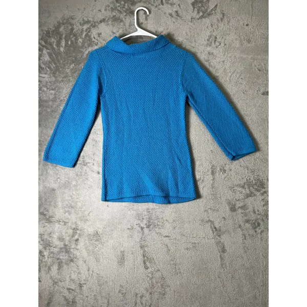 Boden Women’s Size 2 Blue Wool Cotton Textured Knit Mock Neck Sweater Top - Image 3