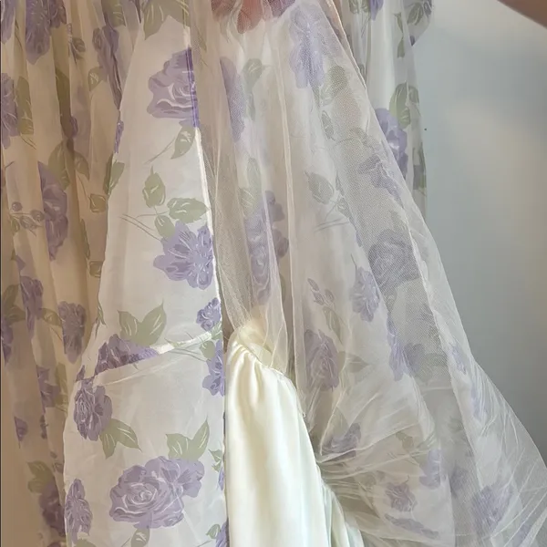 Floral Purple and White Women's Dress - Image 9