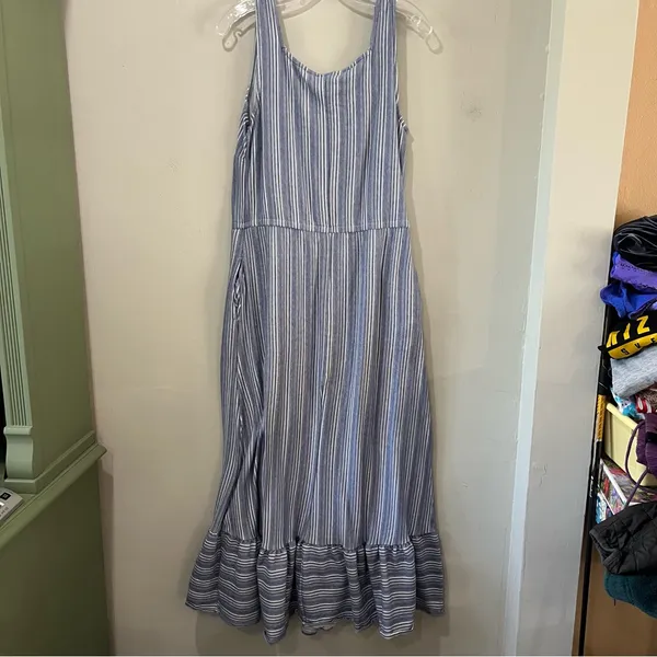 Lane Bryant womens strapless maxi dress Size 14‎ / 16 Blue White Striped Pockets - Image 10
