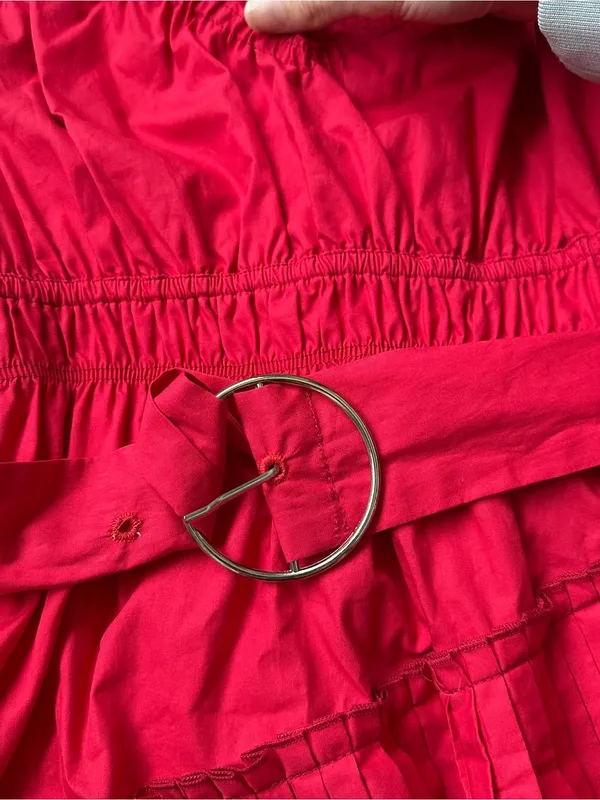Nordstrom Hot Pink Tiered Pleated Mini Dress with Belt - Image 5