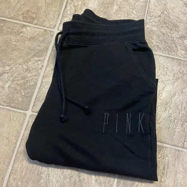 PINK Victoria's Secret Black Sweatpants with Pink Logo- Latge - Image 4