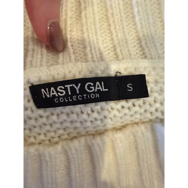 Nasty Gal Sweater Women Small Ivory Waffle Knit Mock Neck‎ Oversize Pullover - Image 7