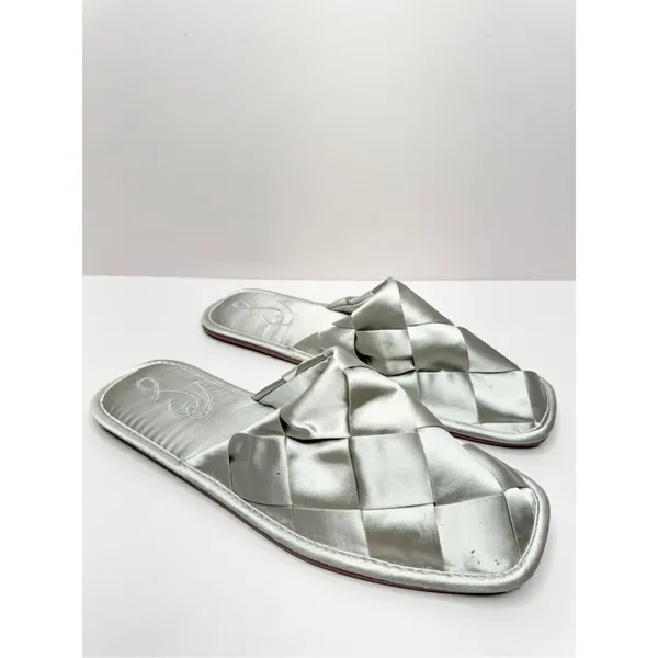 Sam Edelman Mules Ladies 6.5‎ Silver Slip On Round Toe Woven Satin Finish Shoes - Image 4