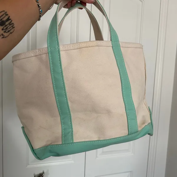 Vintage LL Bean canvas tote teal embroidered chaotic - Image 8