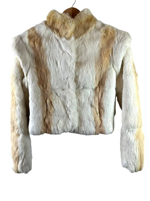 Vintage Split End Ltd Rabbit Fur Jacket S Cream Tan Cropped 70s 80s Hong Kong - Image 2
