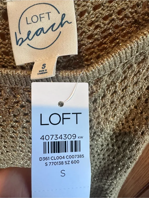 LOFT Beach Swimsuit Coverup Pointelle Sweater Maxi Gold New - Image 3