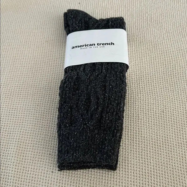 American Trench Wool and Silk Cable Knit Sock, Charcoal, size 6-10, NWT - Image 2