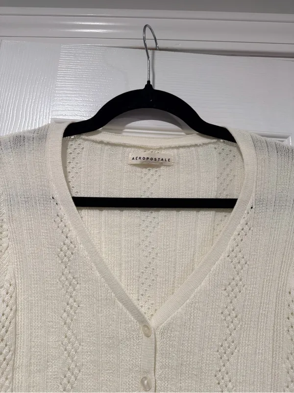 NWT Aeropostale Size XS Ivory Pointelle Knit Cropped Stretch Lace Cardigan Y2K - Image 4