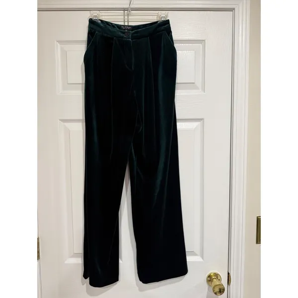 Velvet Wide Leg Pleated Trousers Pants US 2 UK 6 - Image 2