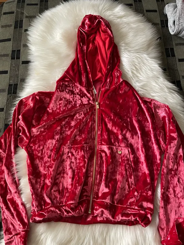 Fabletics Crushed Velour Zip Up Hoodie strawberry red  - Image 6