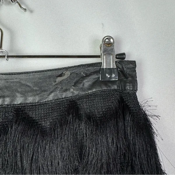JOA Black Layered Fringe‎ Leather Waistband Flapper Mini Skirt XS - Image 6