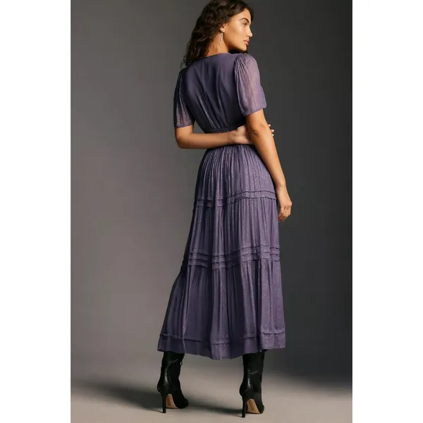 Anthropologie The Somerset Maxi Dress Lurex Edition Medium Plum Dust Shimmer - Image 4
