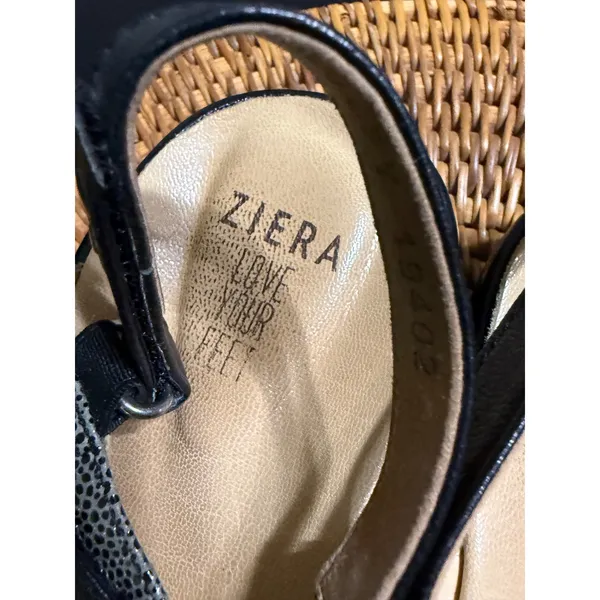 Ziera Bruce‎ Black Grey Animal Print Comfort Slingback Wedge Sandals Womens 40 M - Image 3