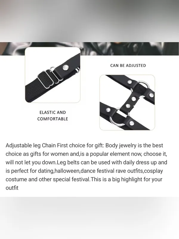 Black Leg‎ Harness Faux Leather Style With Metal Rings And Studs - Image 8