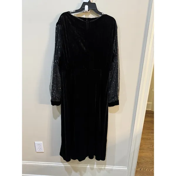 Dalia MacPhee Black Velvet Dress Size 1X Surplice Sheer Celestial Whimsy goth - Image 4
