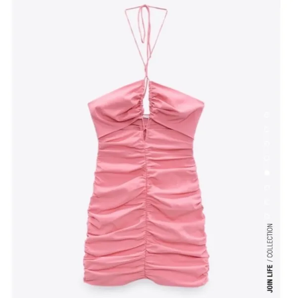 Zara Pink Ruched Halter-Style Mini Dress - Image 3