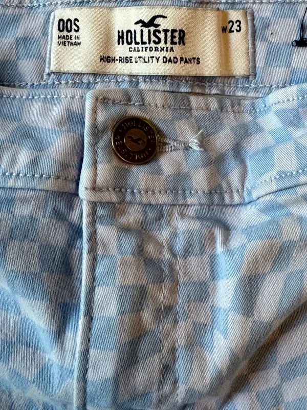 Hollister California High-Rise Utility Dad Pants - Blue Checkered - Image 4